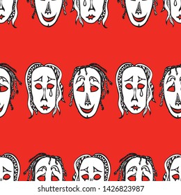 Seamless background of sad and glad human masks