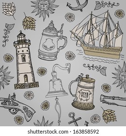 seamless. background with sailing ship suitable for the design of the restaurant, pub, tavern