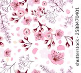 Seamless background sakura. hand drawing. Not AI, Vector illustration.