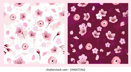 A seamless background of sakura. Light and dark flower backgrounds . Vector illustration