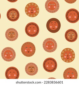 Seamless background, sanguine abstract faces. Endless pattern, boy strange appearance. Surface design for branding
