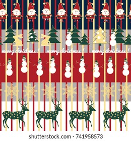 Seamless background  with Santa Claus, deer and snowman