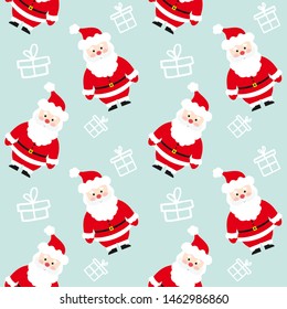 Seamless background with Santa Claus and gifts. Cute Christmas background. 
