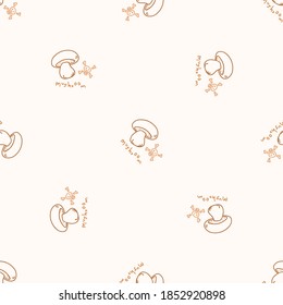 Seamless background satans bolete mushroom gender neutral pattern. Whimsical minimal earthy 2 tone color. kids nursery wallpaper or boho cartoon fungi fashion all over print. 