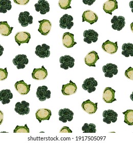 Seamless background of savoy cabbage. Fresh organic and healthy, diet and vegetarian food. Vector illustration.