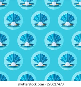 Seamless background with scallop seashell and pearl