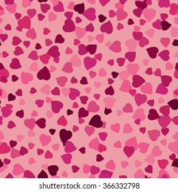 Seamless background with scattering of pink hearts. Holiday seamless wallpaper, seamless wrapping paper. Valentine's day. February 14. Vector illustration