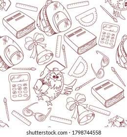 Seamless background with school accessories. Educational simple background with icons. vector.
