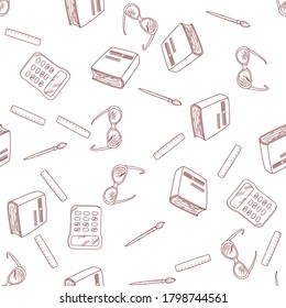 Seamless background with school accessories. Educational simple background with icons. vector.