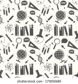 Seamless background of science and education elements.Doodle science icons Back to school. 