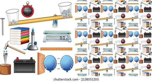 Nahtloser Hintergrund mit wissenschaftlicher Ausstattung, Illustration