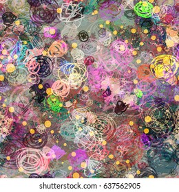 Seamless background from scribbles and stains. Grunge vector texture for fabric, wrapping, home decor.
