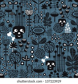 Seamless background with sculls. Vector pattern.