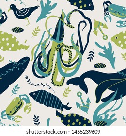 Seamless background with sea animal