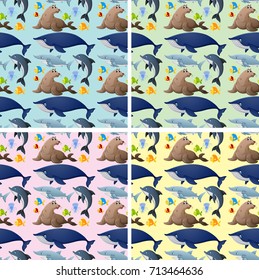 Seamless background with sea animals illustration