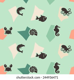 seamless background with sea food and products for your design