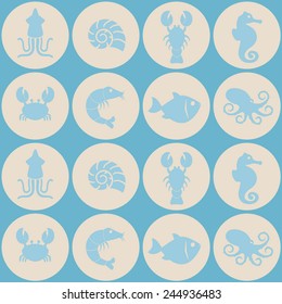 seamless background with sea food and products for your design