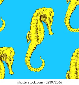 Seamless background with sea horses