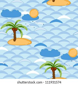Seamless background with sea and palm