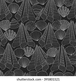 Seamless background with sea shells