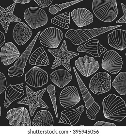 Seamless background with sea shells