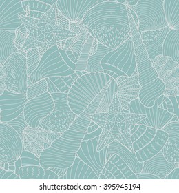 Seamless background with sea shells