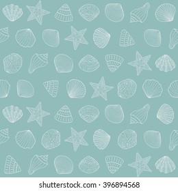 Seamless background with sea shells