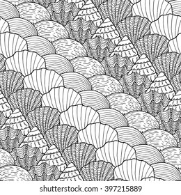 Seamless background with sea shells