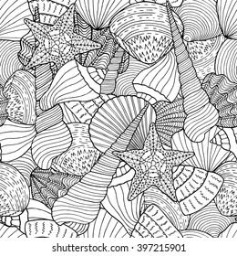 Seamless background with sea shells