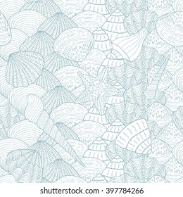 Seamless background with sea shells