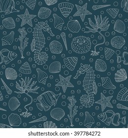 Seamless background with sea shells