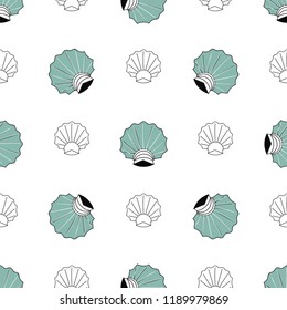 Seamless background with sea shells. Summer marine background. Seamless vector design. Doodle background for nursery room