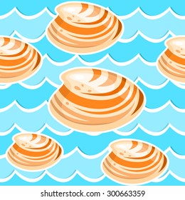 Seamless background with sea wave and seashells