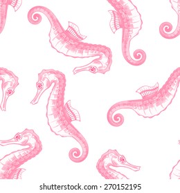 Seamless background with seahorses. Vector. Design for textiles, fabrics, paper, wallpaper.