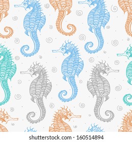 Seamless background with sea-horses. Vector illustration 