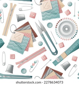 El fondo es impecable con herramientas de costura. Textura con tijeras, pines, hilos. Hobie, costurería, taller de costura. Ideal para textiles, papel pintado, papel, impresiones.