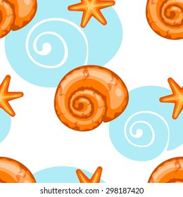 Seamless background with seashell and starfish icons
