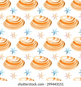 Seamless background with seashell and starfish icons