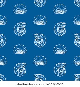 Seamless background of seashells sketches