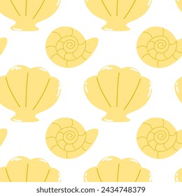 Seamless background of seashells. trendy pattern for wrapping paper, wallpaper. Vector flat illustration