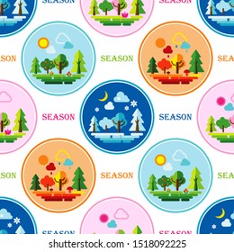 Seamless background. Season. Trees, grass, clouds in a simple style. Can be used for wallpaper, textile, invitation card, wrapping, web page. background.