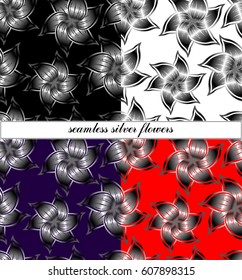 seamless background with separate silver flowers in slits in four color options