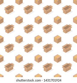 Fundo contínuo de um conjunto de caixas de papelão 3D, ilustração vetorial.