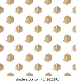 Seamless background from a set of 3D wooden boxes, vector illustration.