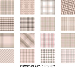 Seamless background set of brown plaid pattern, vector illustration