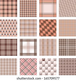Seamless background set of brown plaid pattern, vector illustration 