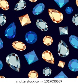 Seamless background of a set of colored crystals.