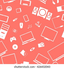 Seamless background from a set of digital devices and computer accessories, vector illustration.