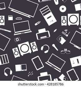 Seamless background from a set of digital devices and computer accesories, vector illustration.