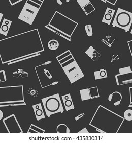 Seamless background from a set of digital devices and computer accesories, vector illustration.